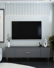 Móvel de TV – 150cm x 48.2cm x 29.6cm – Antracite e Dourado – Aglomerado revestido de melamina