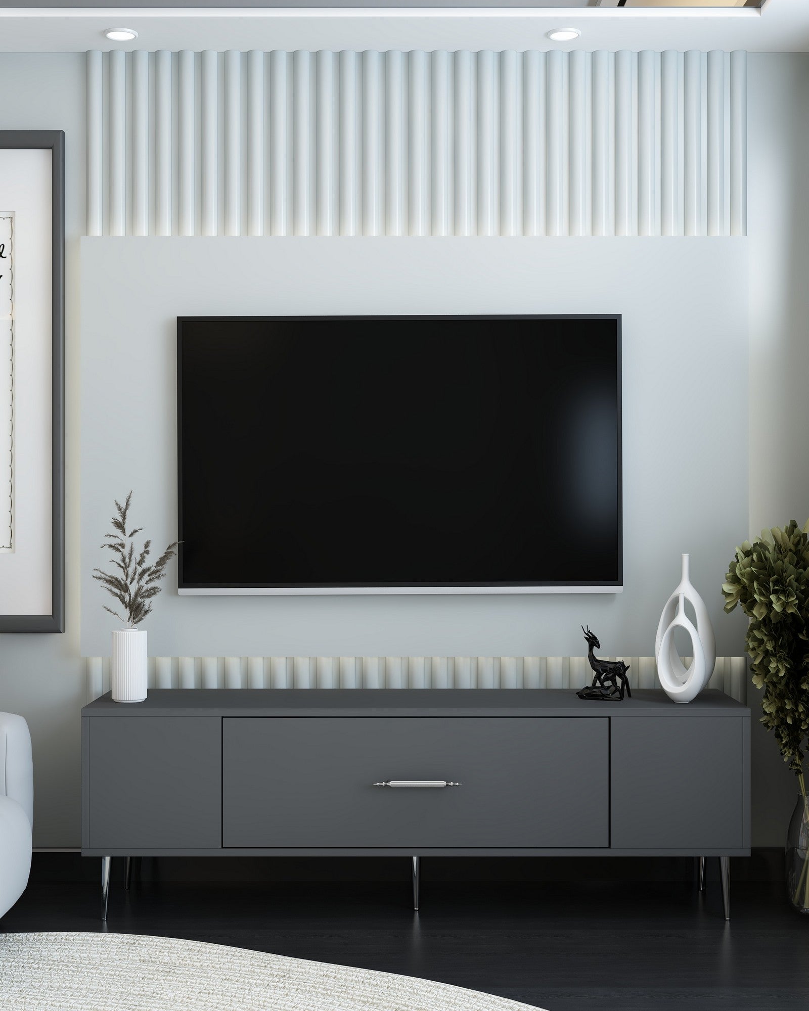Móvel de TV – 150cm – Antracite e Prata – MDF