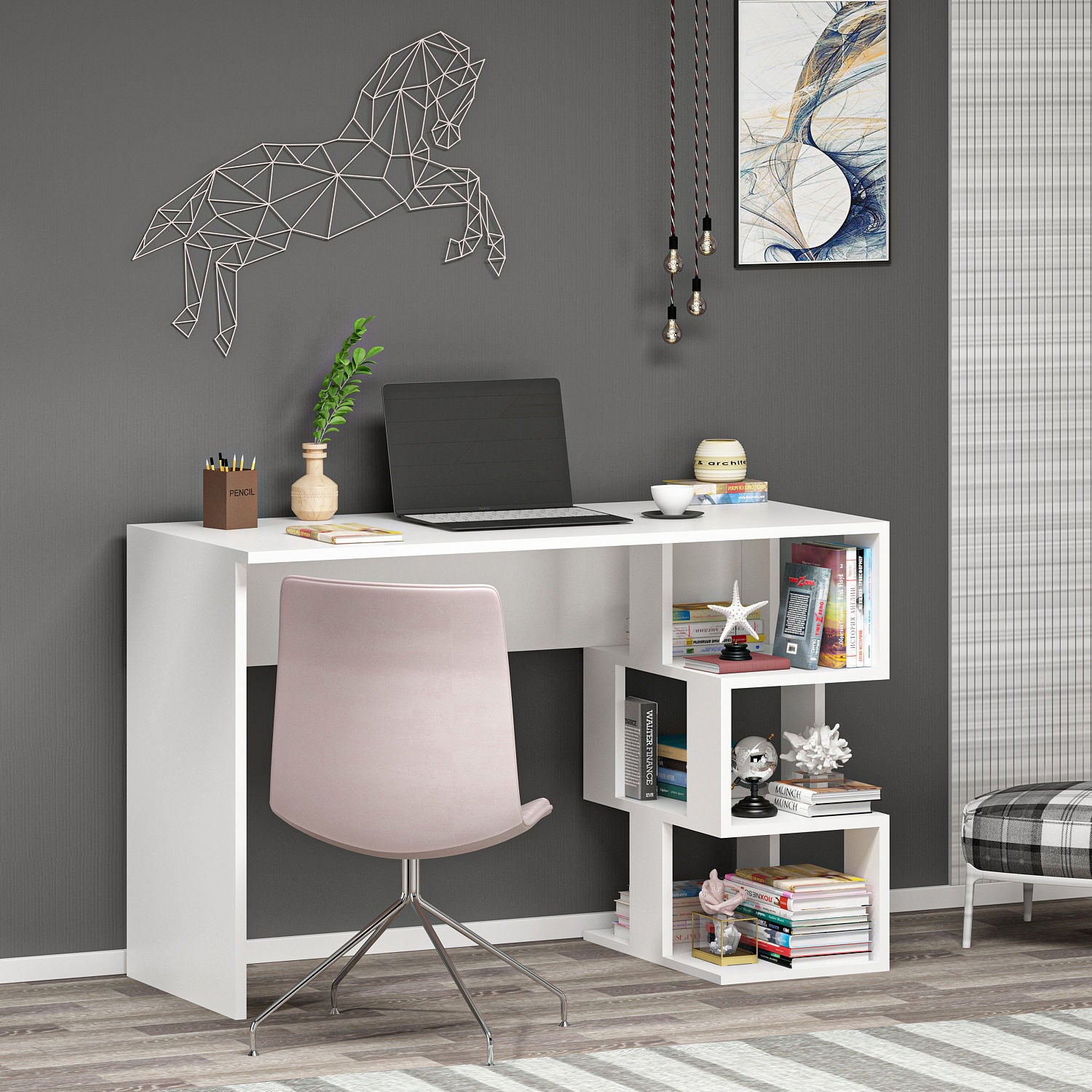Secretária Moderna – 110 x 73,8 x 50 cm – Branca – Painel de partículas revestido a melamina