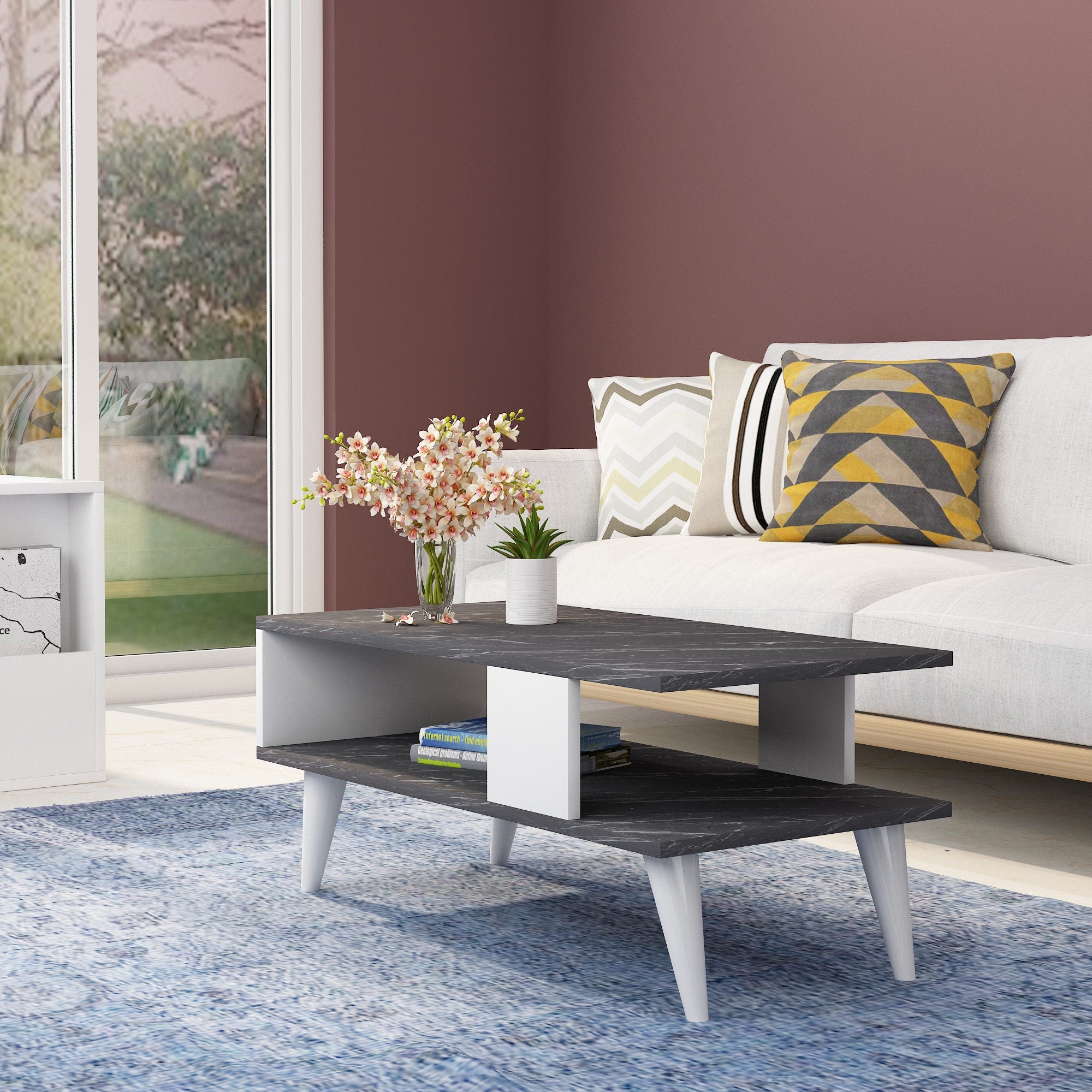 Mesa de Centro Moderna, Preta e Branca, 90 x 40 x 45 cm | Painel de Partículas 100% Revestido em Melamina, 18 mm de Espessura | Elegante e Funcional para Espaços de Convivência