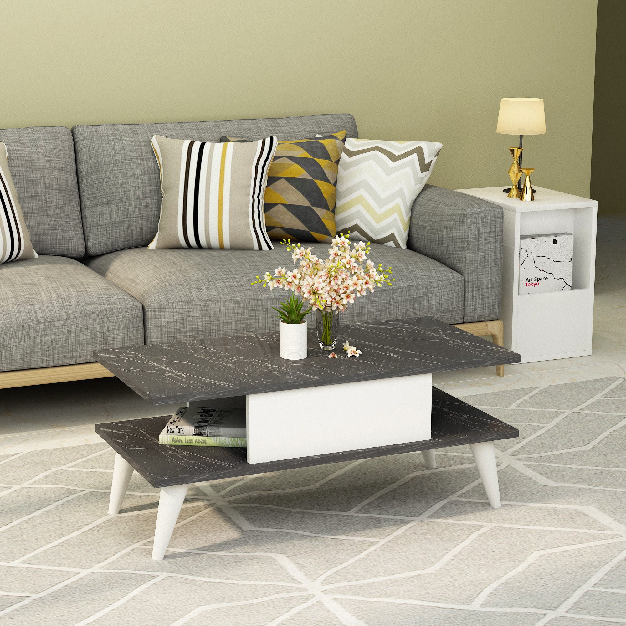 Mesa de Centro Moderna, Preta e Branca, 90 x 40 x 45 cm | Painel de Partículas 100% Revestido em Melamina, 18 mm de Espessura | Elegante e Funcional para Espaços de Convivência