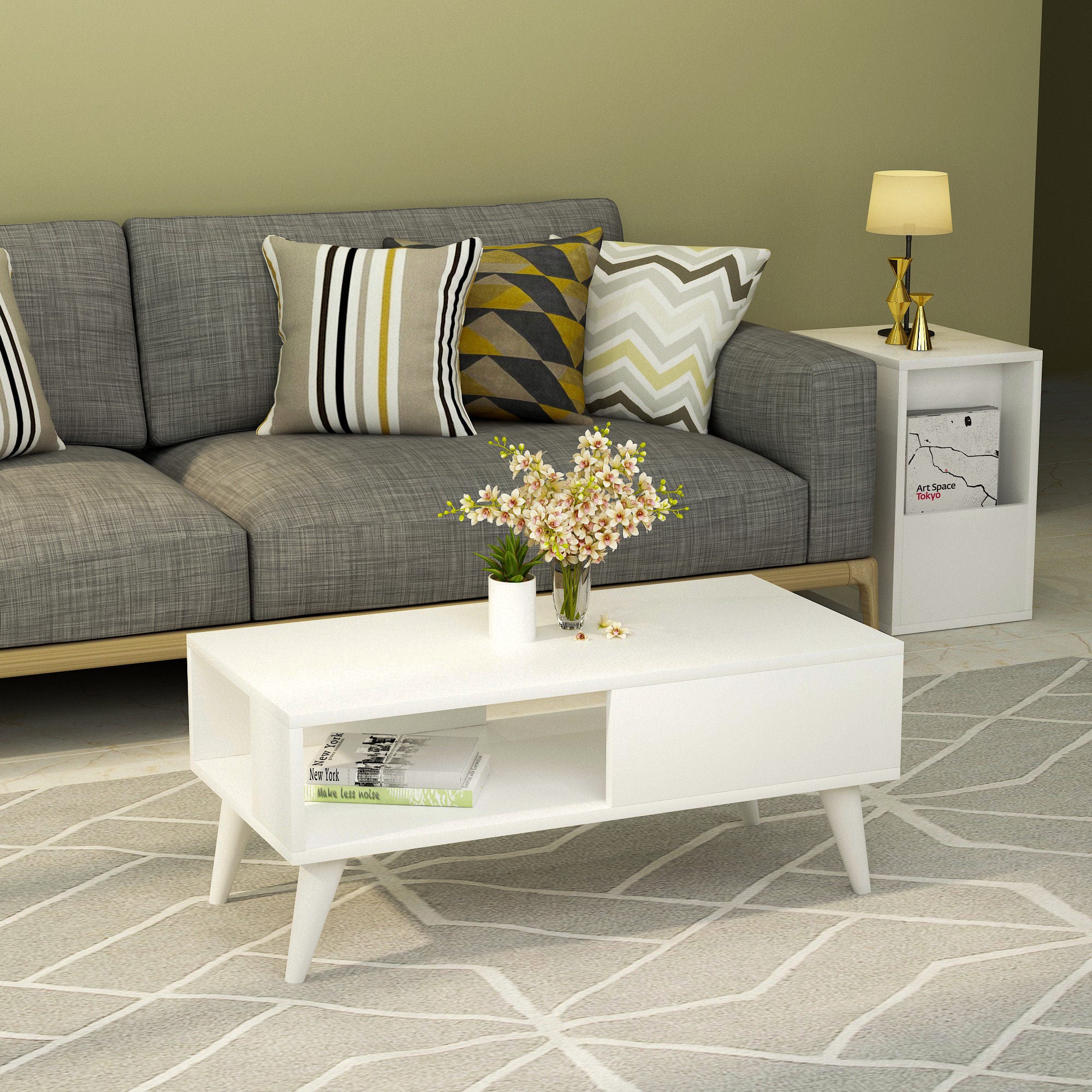 Mesa de Centro Branca Moderna, 90 x 45 x 40 cm | Painel de Partículas 100% Revestido em Melamina, 18 mm de Espessura | Design Elegante e Funcional para Espaços de Convivência