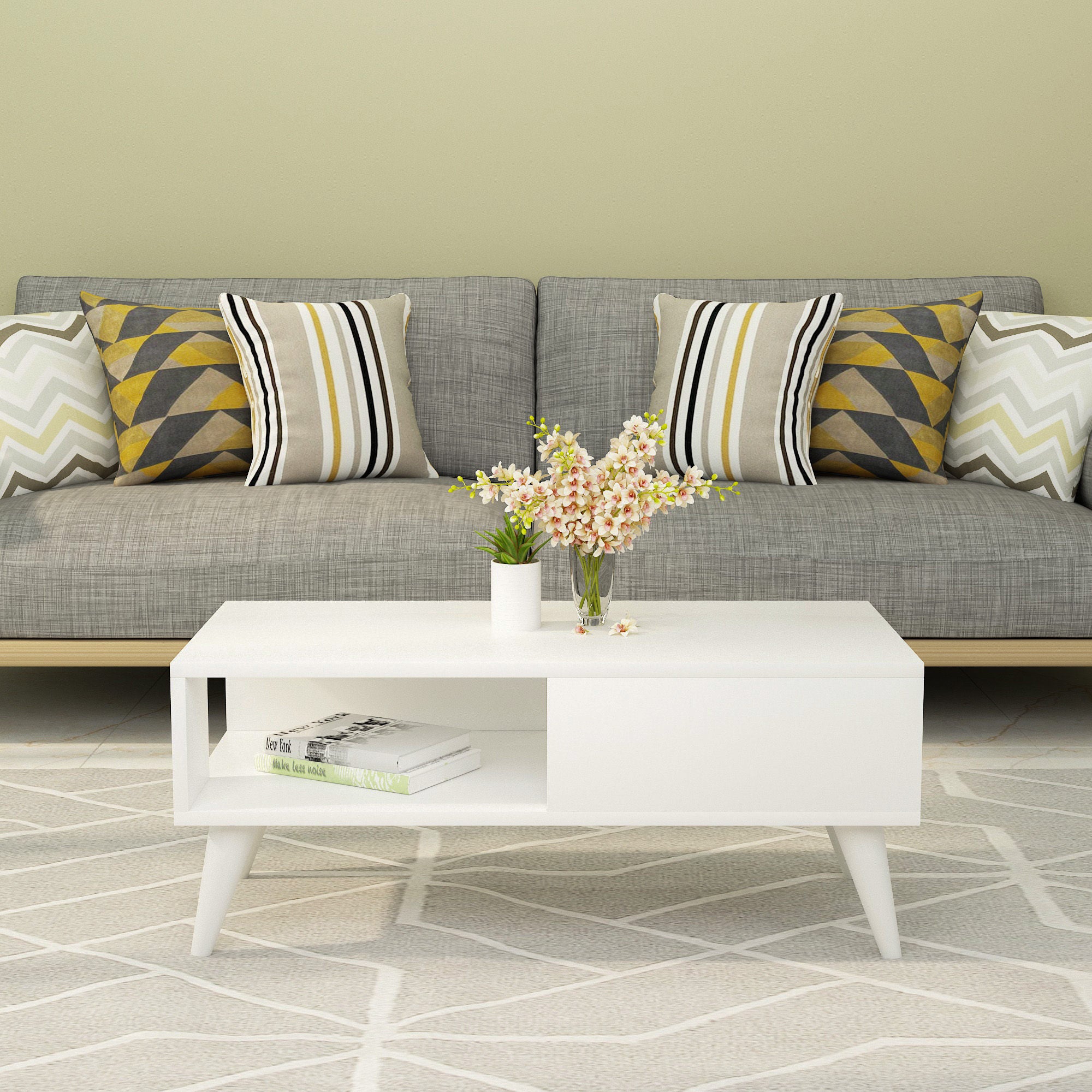 Mesa de Centro Branca Moderna, 90 x 45 x 40 cm | Painel de Partículas 100% Revestido em Melamina, 18 mm de Espessura | Design Elegante e Funcional para Espaços de Convivência