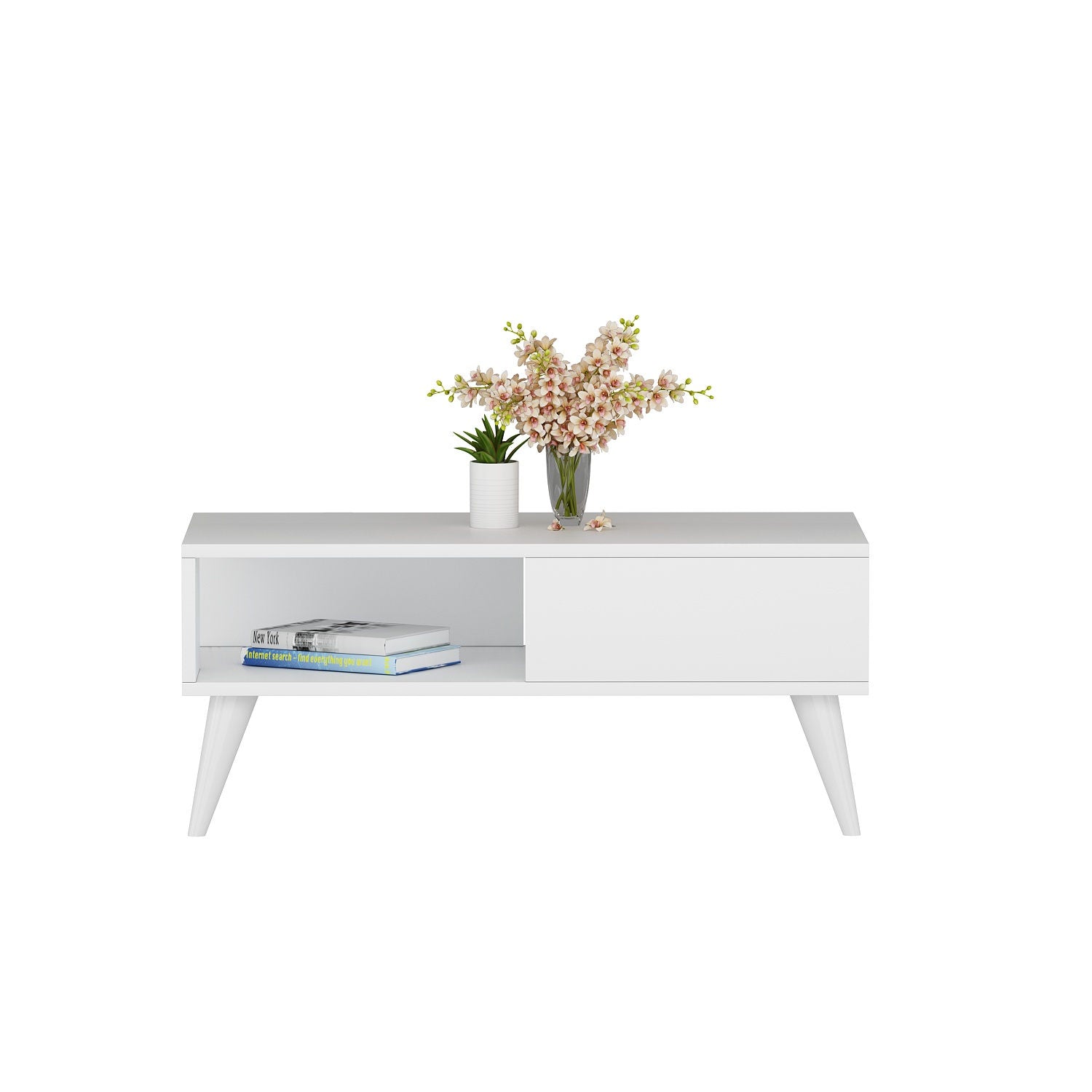 Mesa de Centro Branca Moderna, 90 x 45 x 40 cm | Painel de Partículas 100% Revestido em Melamina, 18 mm de Espessura | Design Elegante e Funcional para Espaços de Convivência