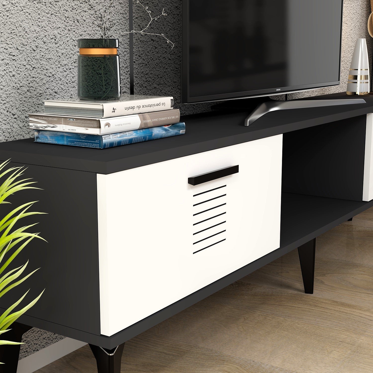 Móvel de TV – 150cm x 44.6cm x 29.6cm – Antracite e Branco – MDF
