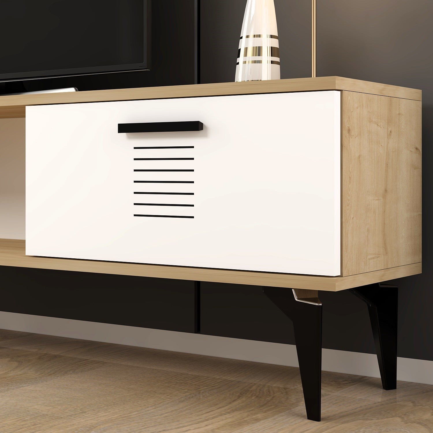 Móvel de TV – 150 cm x 44,6 cm x 29,6 cm – Carvalho Safira e Branco – MDF