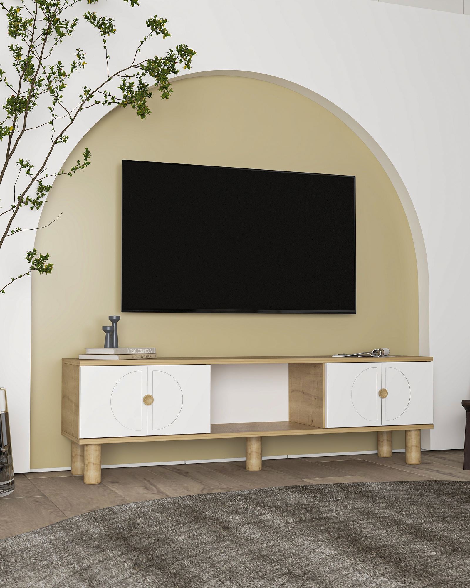 Móvel de TV – 150 cm x 40,6 cm – Carvalho Safira e Branco – MDF
