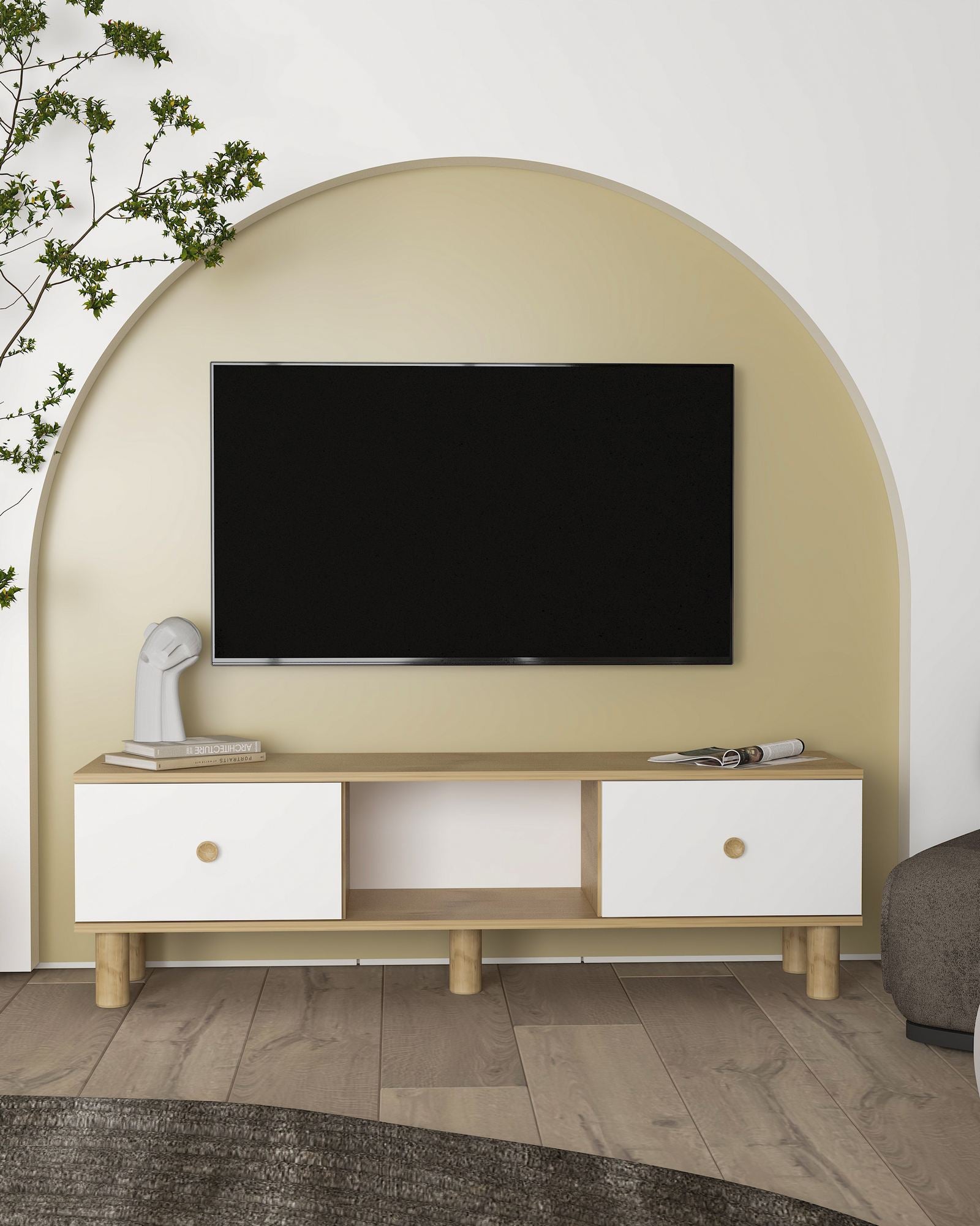 Móvel de TV – 150 cm x 40,6 cm – Carvalho Safira e Branco – MDF