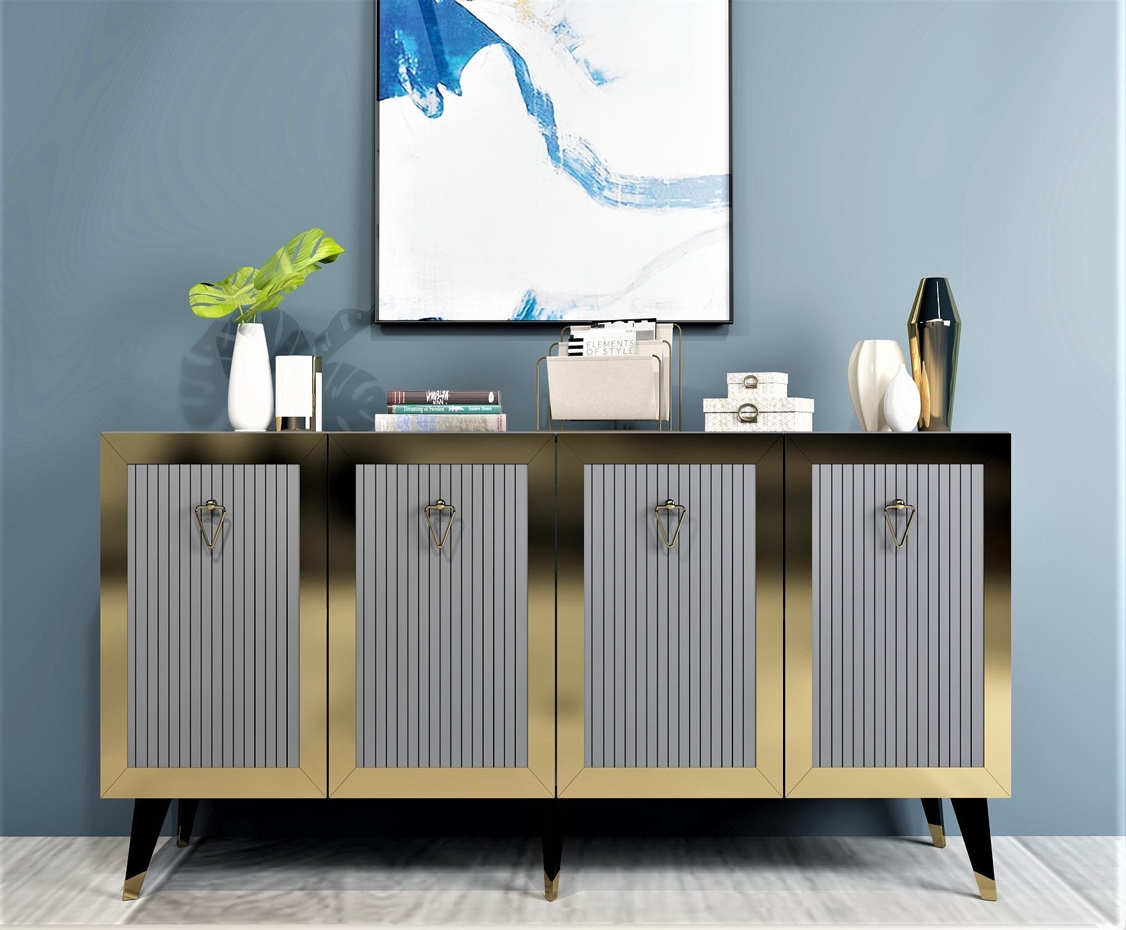 Aparador – 150 cm x 40 cm x 80 cm – Antracite e Dourado – Painel de Partículas