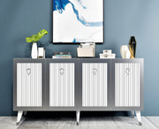 Aparador – 150 cm x 40 cm x 80 cm – Branco e Prateado – Painel de partículas revestido a melamina