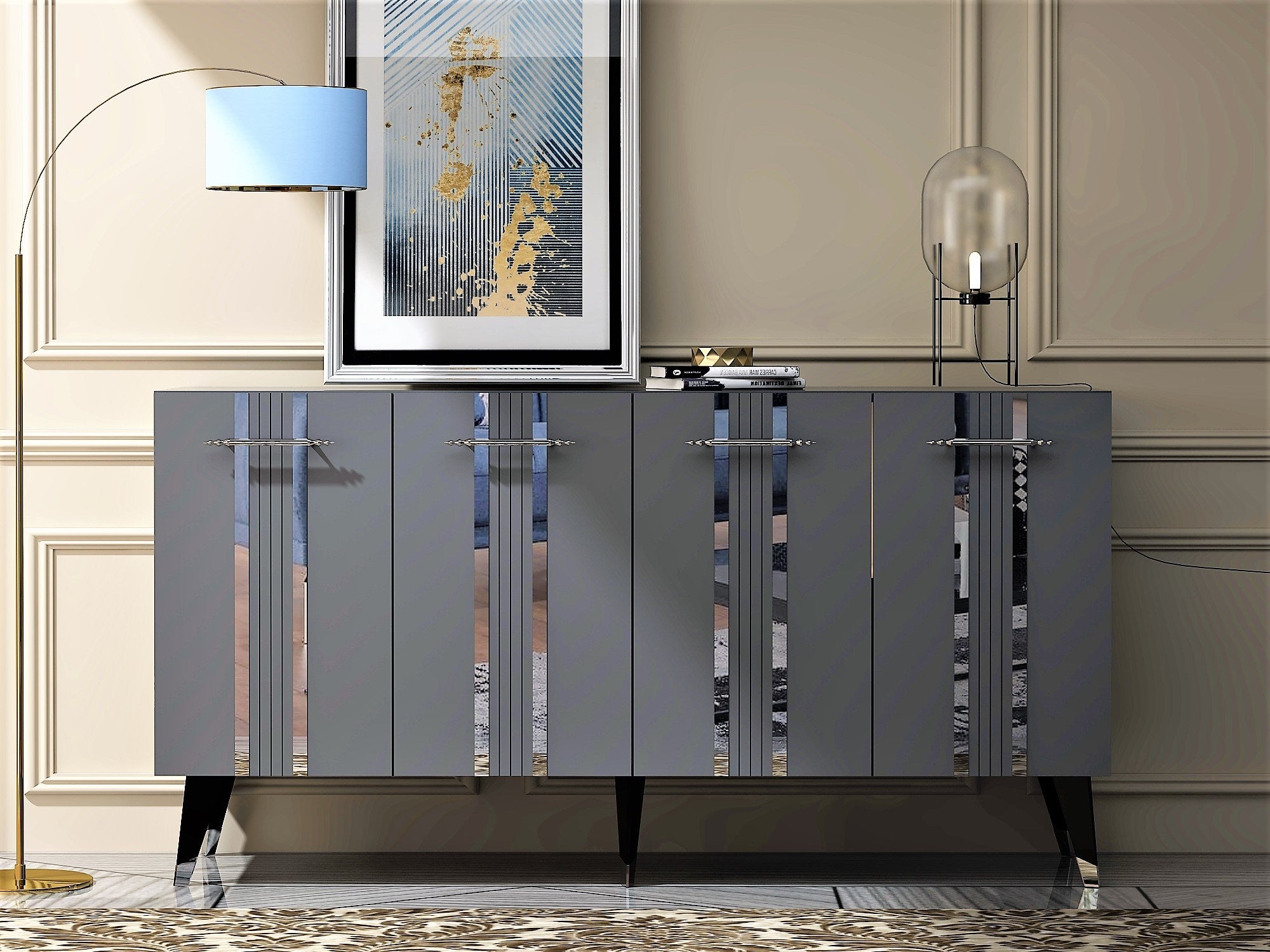 Aparador – 150 x 80 x 40 cm – Antracite e Prata – Painel de Partículas