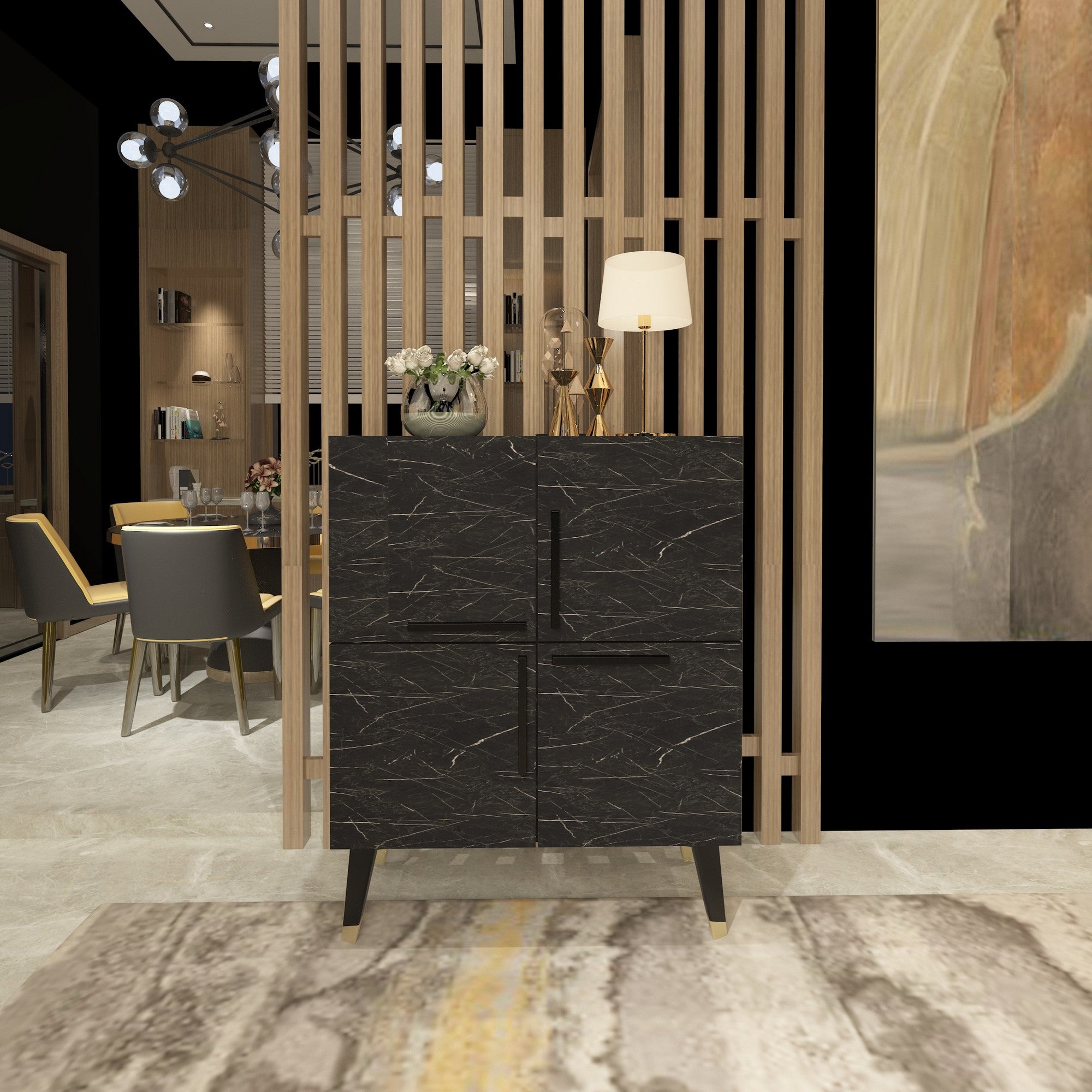 Aparador – 70 cm x 90 cm x 35 cm – Mármore Preto – Painel de partículas revestido em melamina