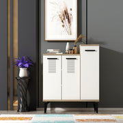 Sapateira com 2 portas, carvalho safira e branco, 90 x 94,6 x 35 cm | Painel de partículas 100% revestido em melamina, 18 mm de espessura | Solução de armazenamento elegante para casas modernas