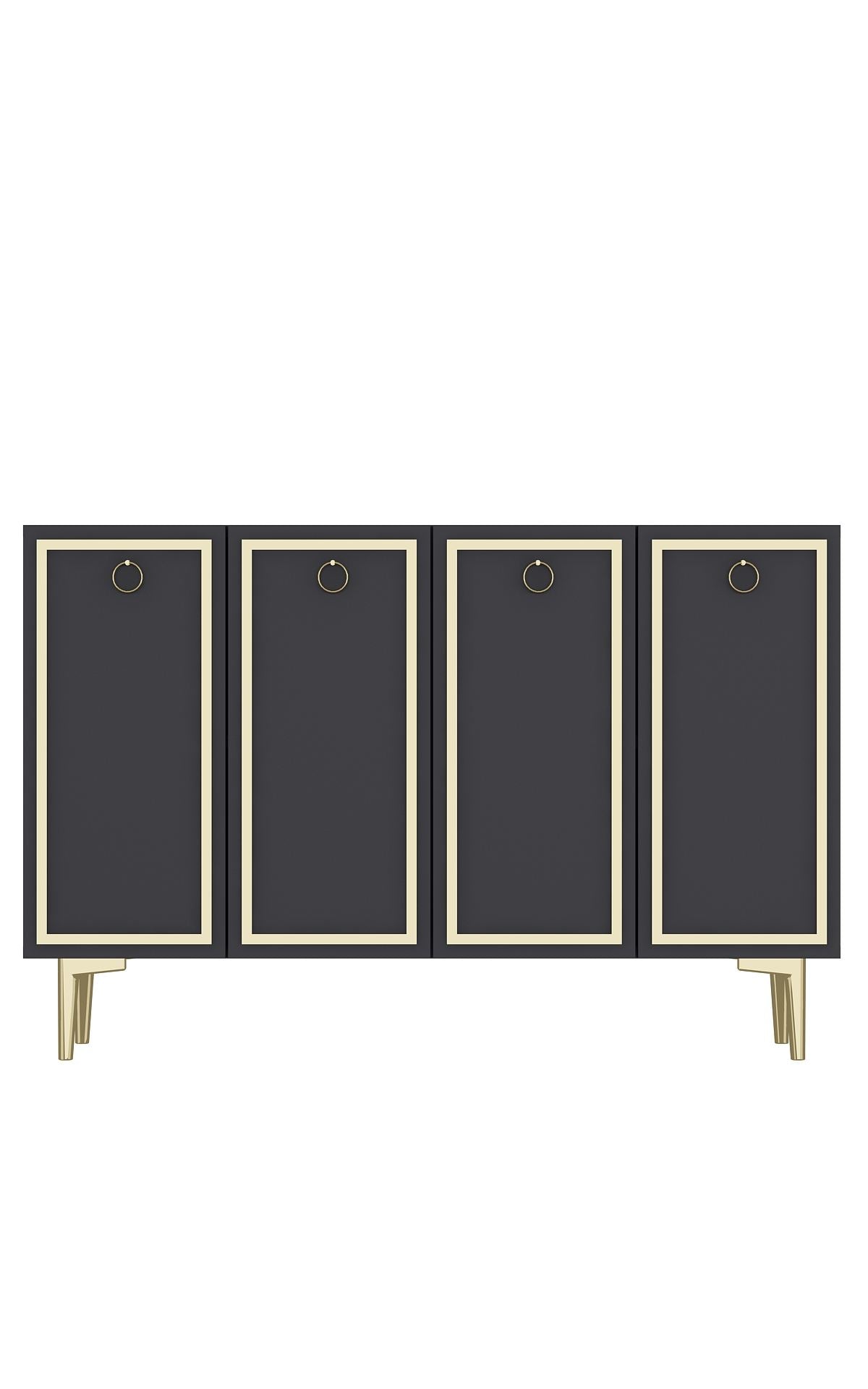 Aparador – 120cm x 75cm x 29,6cm – Antracite e Ouro – Aglomerado