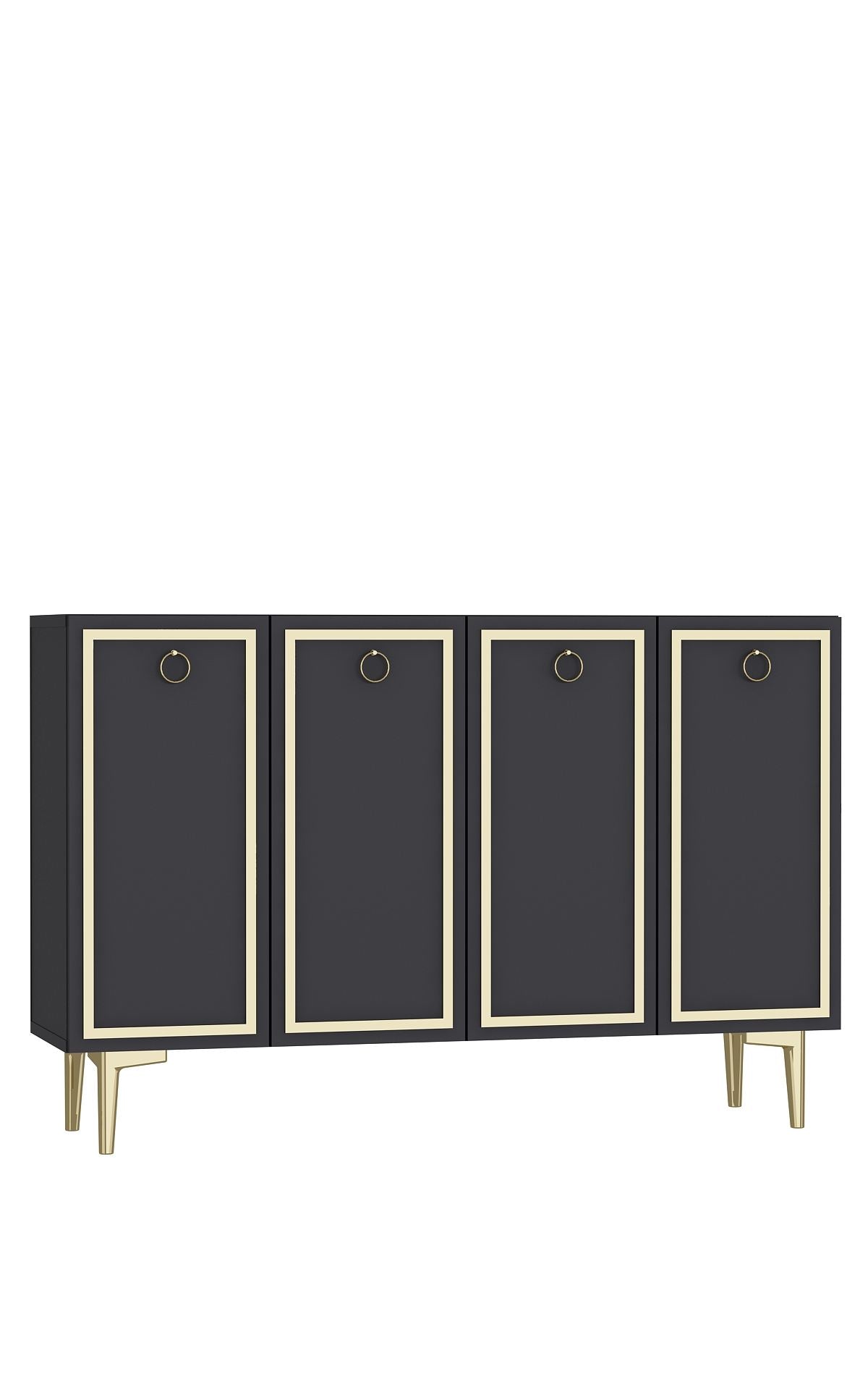 Aparador – 120cm x 75cm x 29,6cm – Antracite e Ouro – Aglomerado