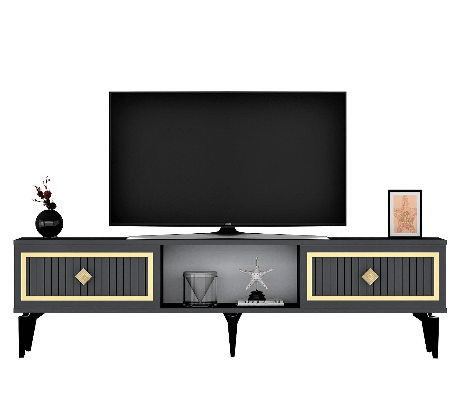 Móvel de TV – 150 cm x 44,6 cm x 29,6 cm – Antracite e Dourado – Melamina