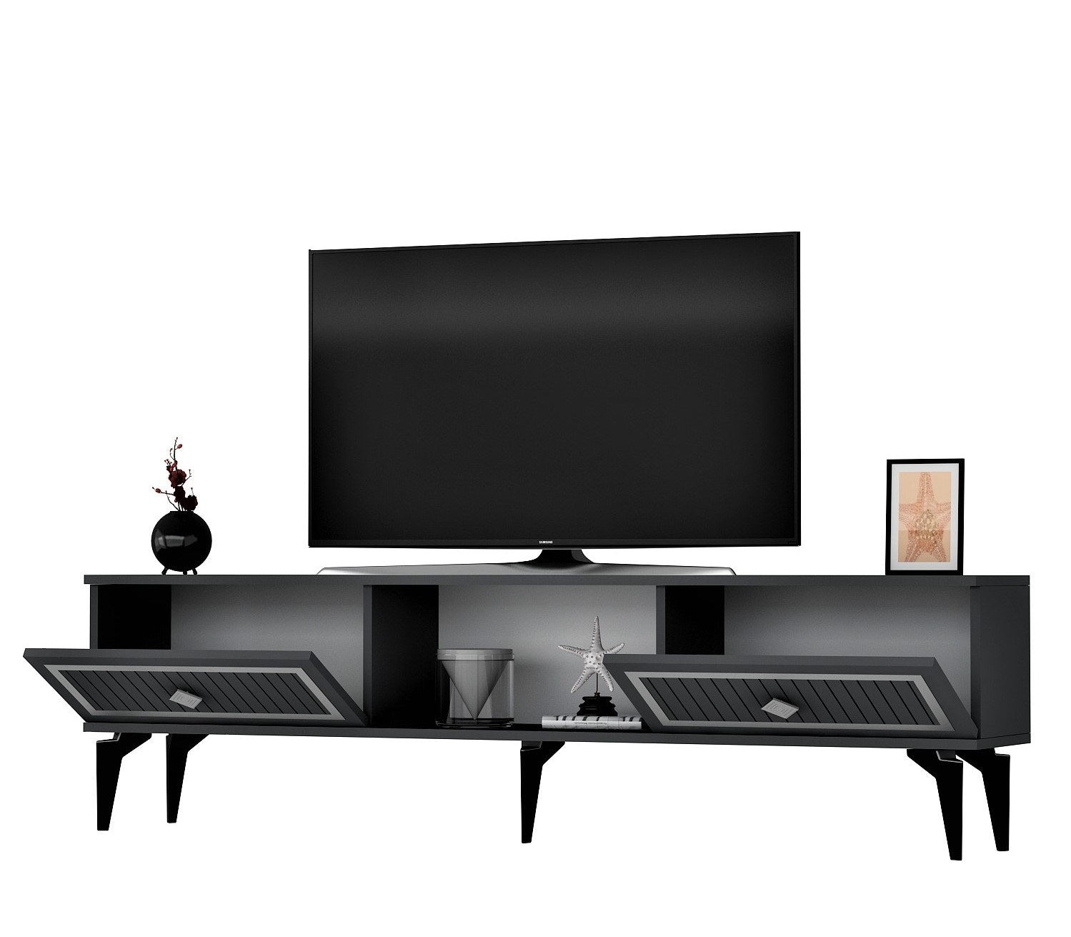 Móvel de TV – 150 cm x 44,6 cm x 29,6 cm – Antracite e Prata – Painel de partículas