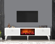 Móvel de TV com Lareira Elétrica – 150 cm x 44,6 cm x 29,6 cm – Branco – Painéis de partículas revestidos a melamina