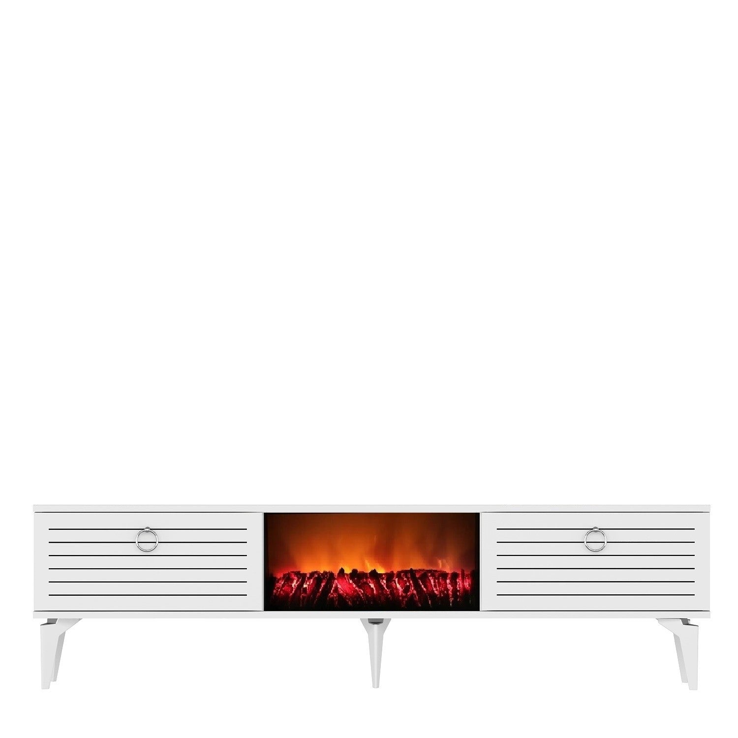 Móvel de TV com Lareira Elétrica – 150 cm x 44,6 cm x 29,6 cm – Branco – Painéis de partículas revestidos a melamina