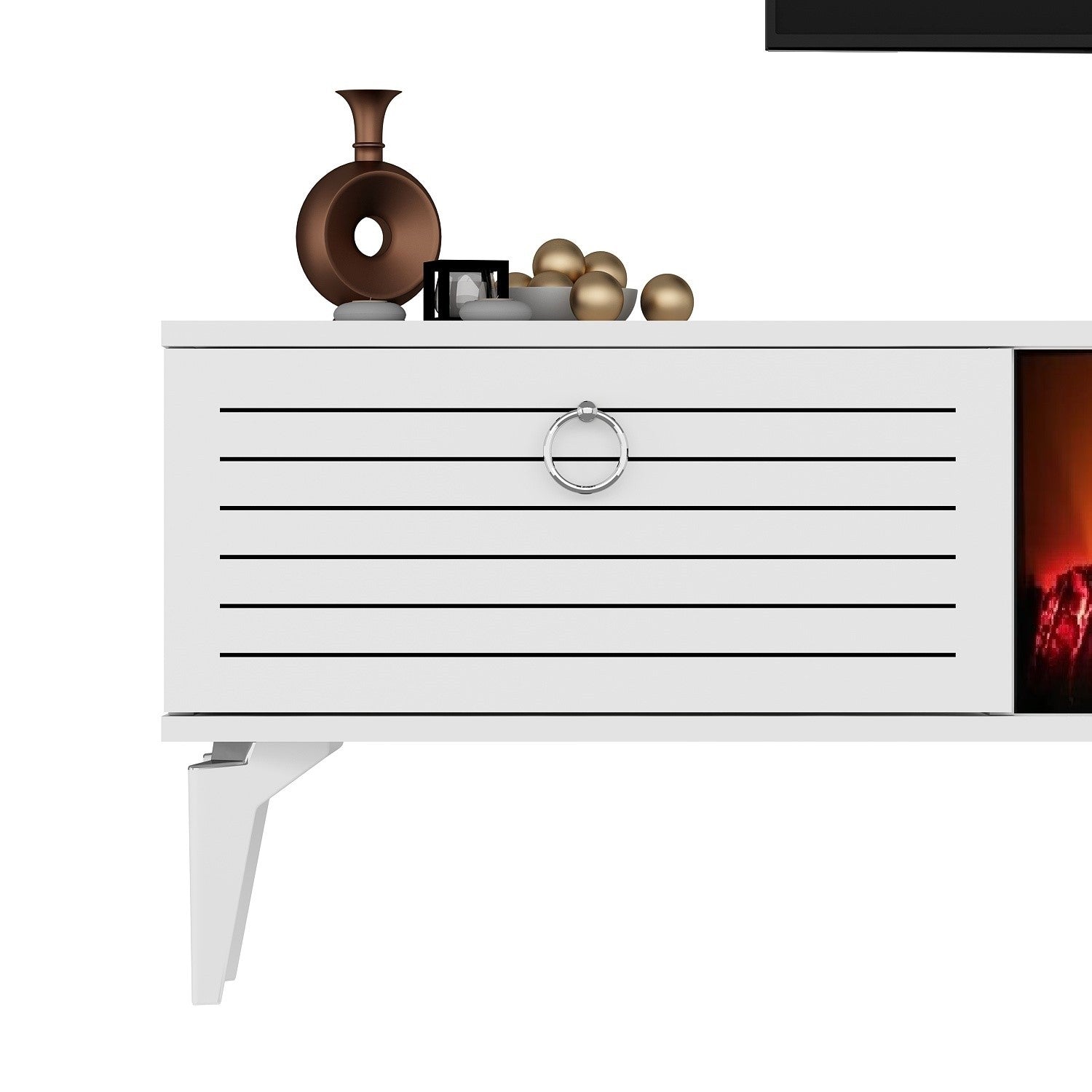 Móvel de TV com Lareira Elétrica – 150 cm x 44,6 cm x 29,6 cm – Branco – Painéis de partículas revestidos a melamina