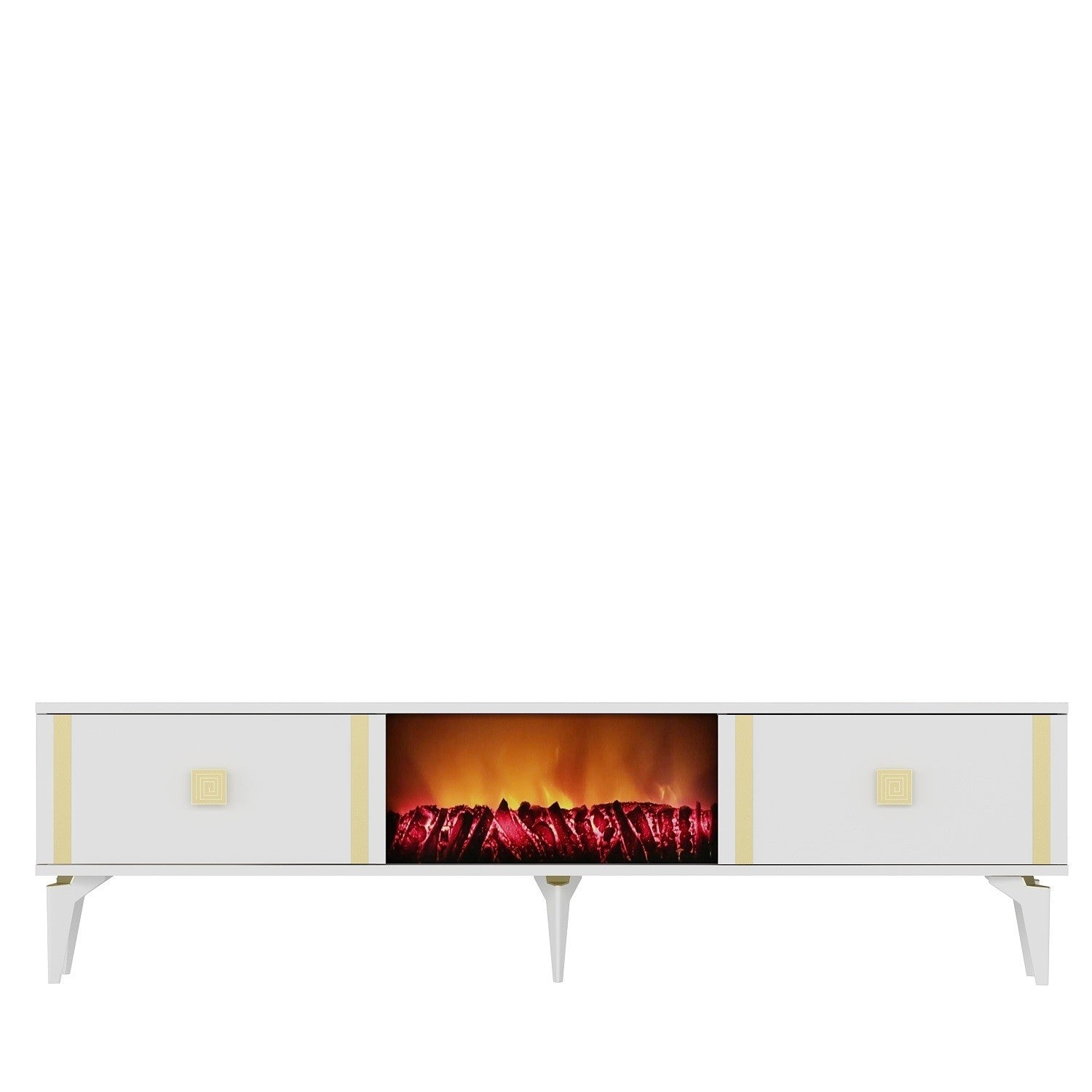 Móvel de TV com Lareira Elétrica – 150 cm – Branco e Dourado – Melamina