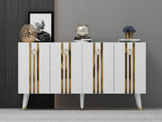 Aparador – 150 cm x 80 cm x 40 cm – Branco e Dourado – Painel de partículas revestido a melamina