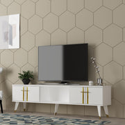Móvel de TV – 150cm – Branco e Dourado – Painel de partículas revestido a melamina