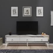 Móvel de TV – 180 cm x 29,6 cm x 44,6 cm – Branco e Prata – Painel de partículas revestido a melamina