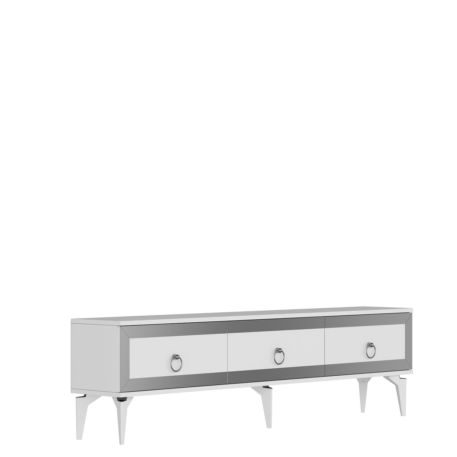 Móvel de TV – 180 cm x 29,6 cm x 44,6 cm – Branco e Prata – Painel de partículas revestido a melamina