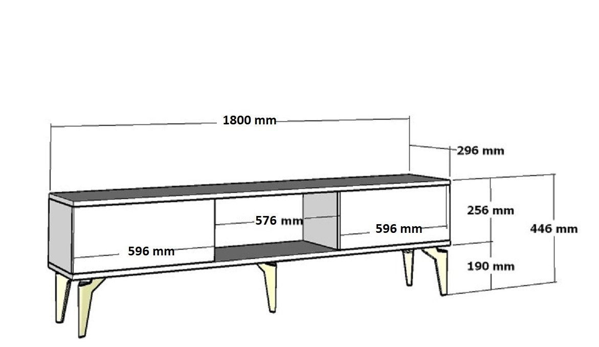 Móvel de TV – 180 cm x 29,6 cm x 44,6 cm – Branco e Prata – Painel de partículas revestido a melamina