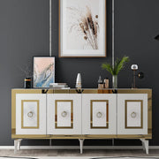 Aparador – 150 x 40 x 79 cm – Branco e Dourado – Painel de partículas revestido a melamina