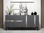 Aparador – 150cm x 40cm x 79cm – Antracite e Prata – Painel de partículas revestido a melamina