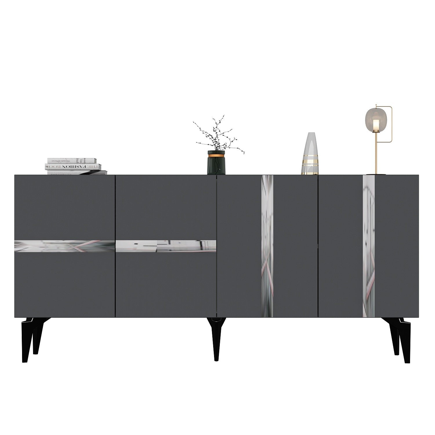 Aparador – 150cm x 40cm x 79cm – Antracite e Prata – Painel de partículas revestido a melamina