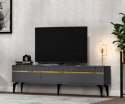 Móvel de TV – 180 cm x 44,6 cm x 29,6 cm – Antracite e Dourado – Painel de partículas revestido a melamina