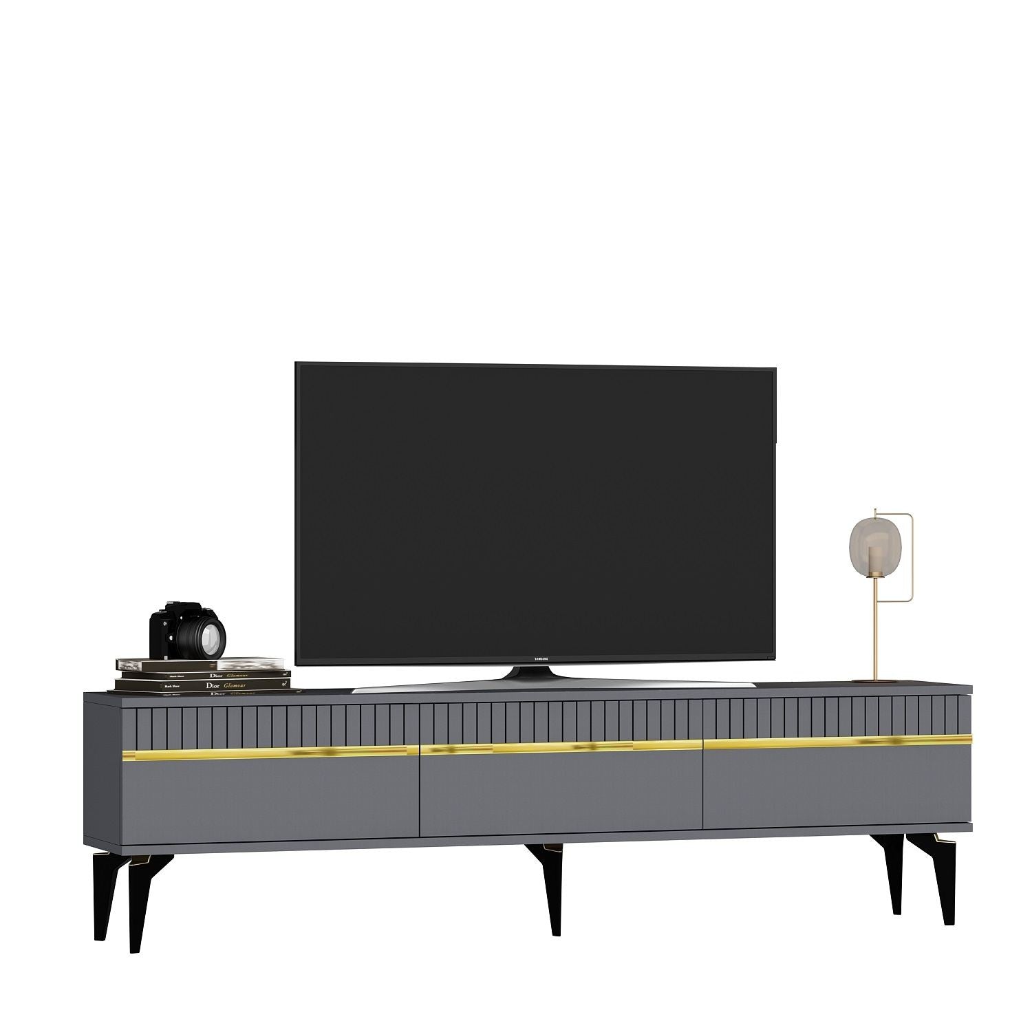 Móvel de TV – 180 cm x 44,6 cm x 29,6 cm – Antracite e Dourado – Painel de partículas revestido a melamina