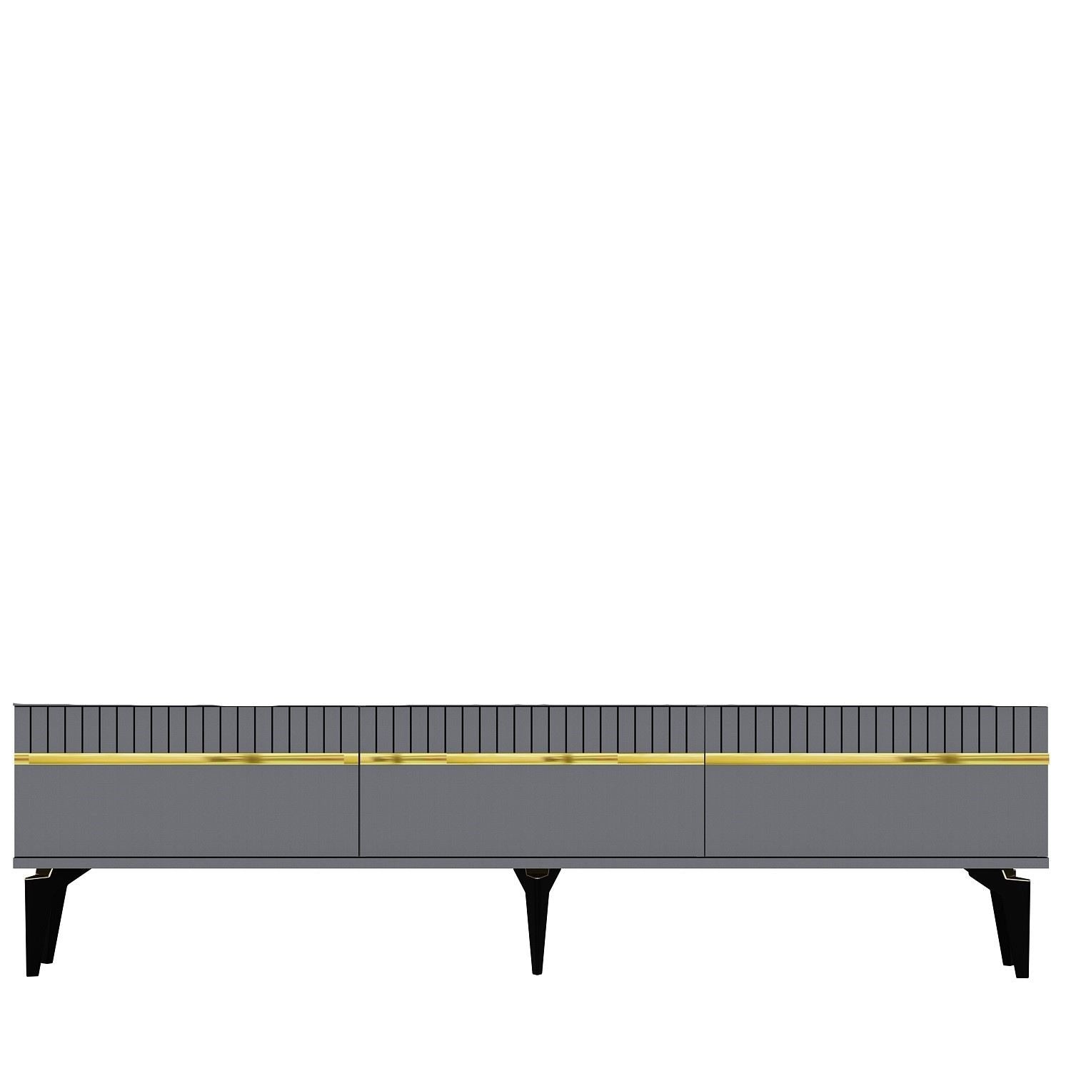 Móvel de TV – 180 cm x 44,6 cm x 29,6 cm – Antracite e Dourado – Painel de partículas revestido a melamina