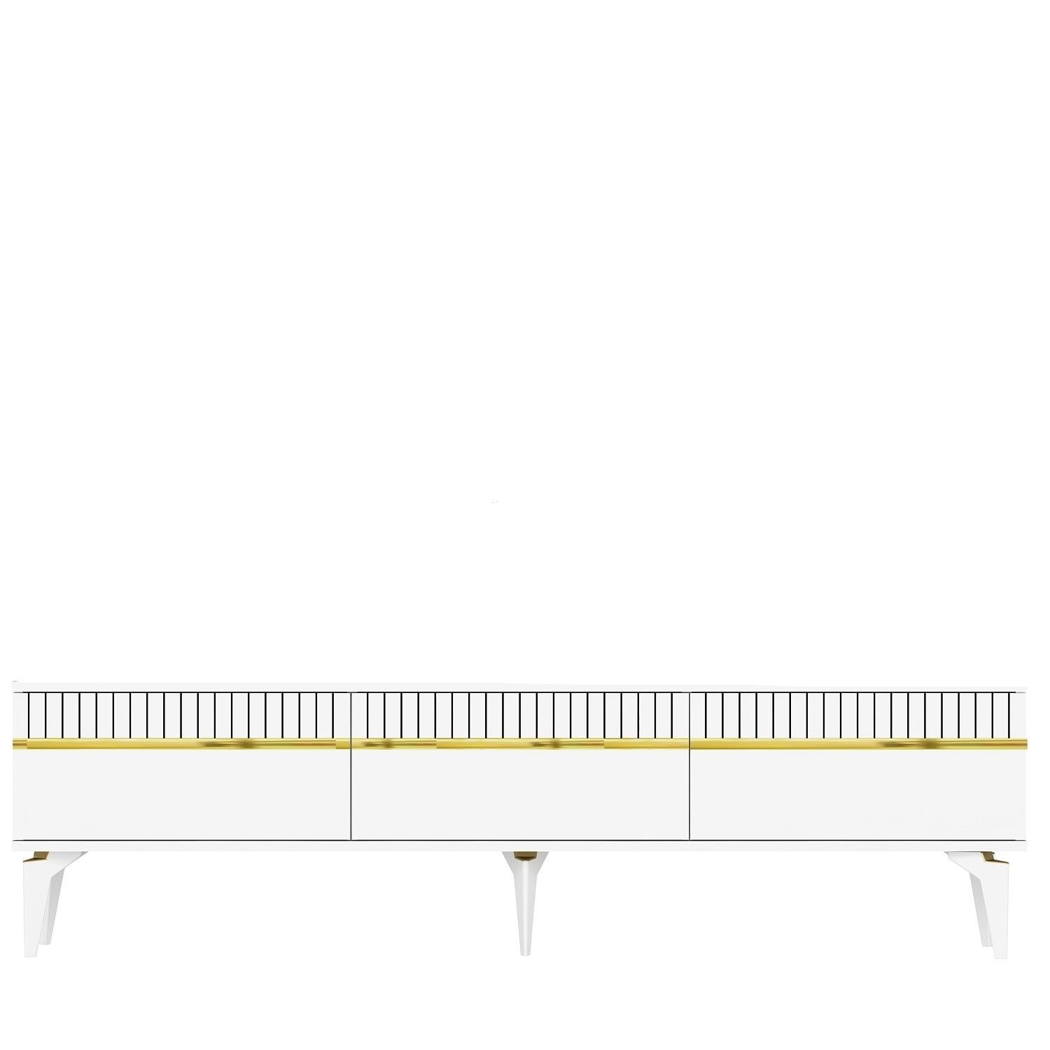 Móvel de TV – 180 cm x 44.6 cm x 29.6 cm – Branco e Dourado – Painéis de Partículas