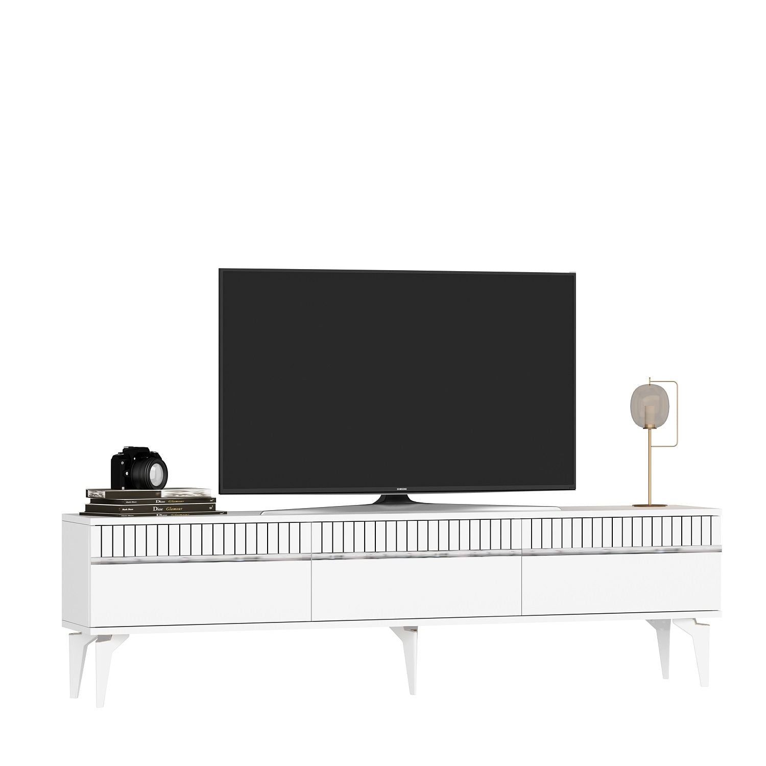 Móvel de TV – 180 cm x 44,6 cm – Branco e Prata – Painéis de Partículas
