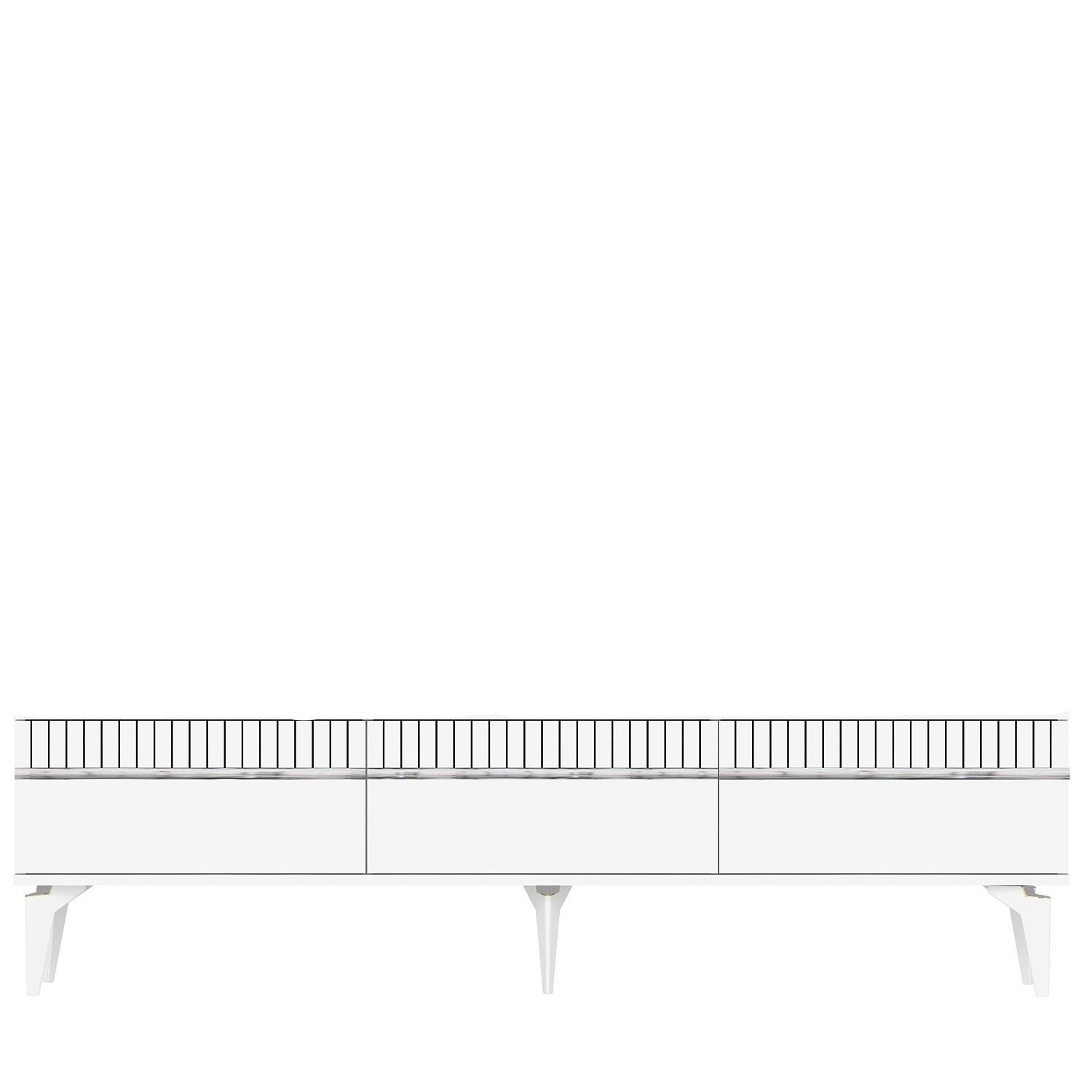 Móvel de TV – 180 cm x 44,6 cm – Branco e Prata – Painéis de Partículas