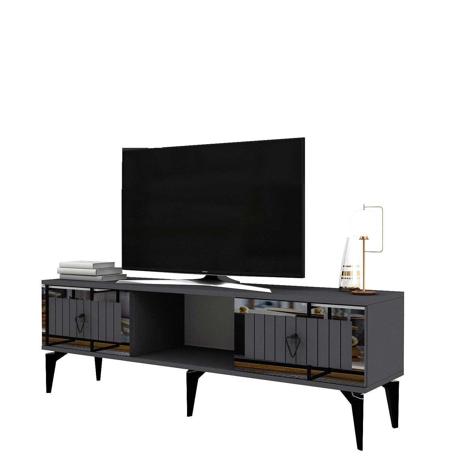 Móvel de TV – 150 cm – Antracite e Prata – Madeira