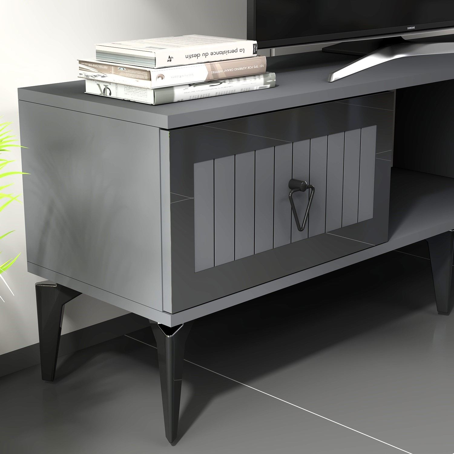 Móvel de TV – 150 cm – Antracite e Prata – Madeira