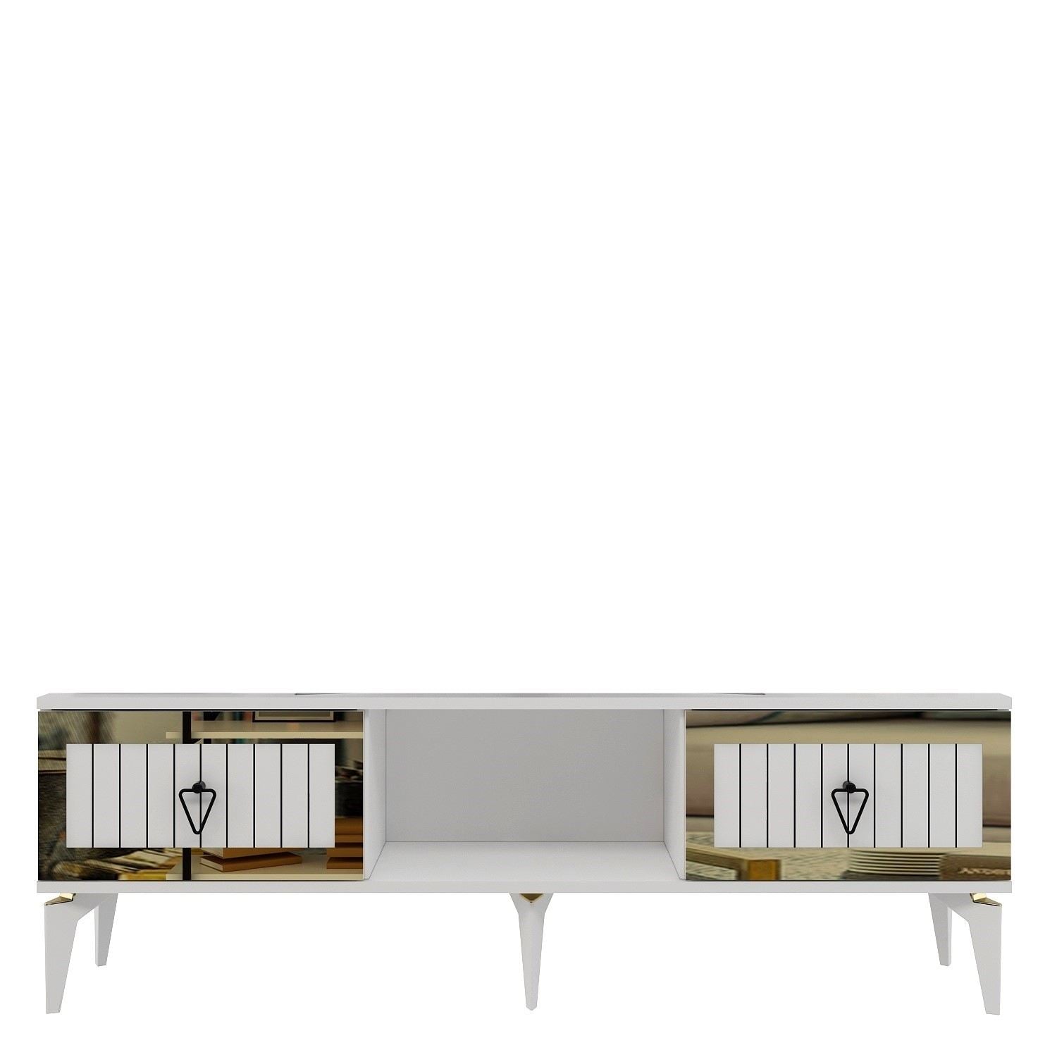 Móvel de TV – 150 cm x 44.6 cm x 29.6 cm – Branco e Dourado – Painéis de partículas revestidos a melamina