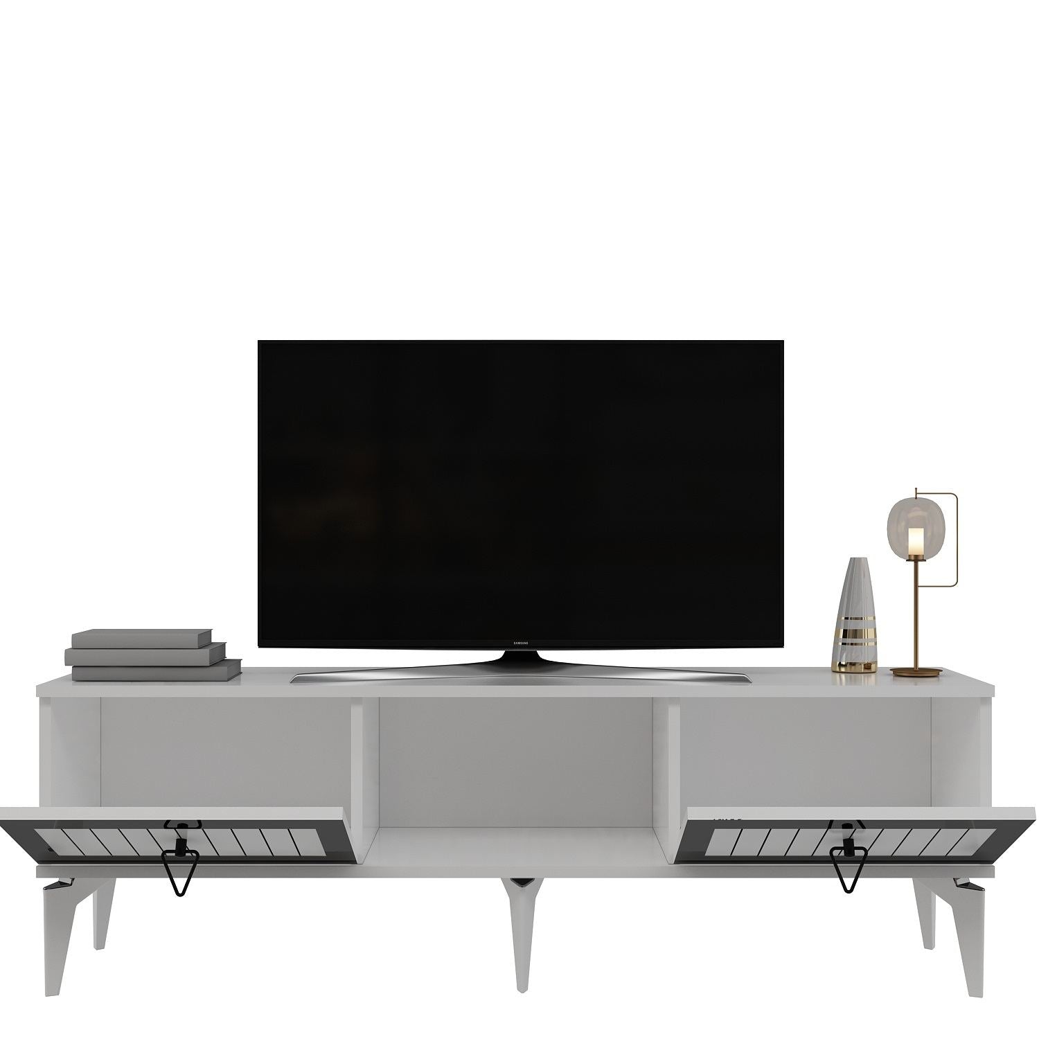 Móvel de TV – 150 cm x 44,6 cm x 29,6 cm – Branco e Prateado – Melamina