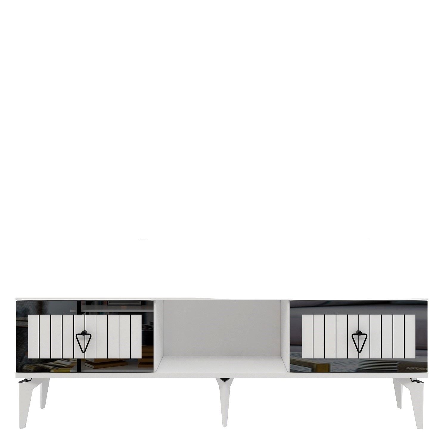 Móvel de TV – 150 cm x 44,6 cm x 29,6 cm – Branco e Prateado – Melamina