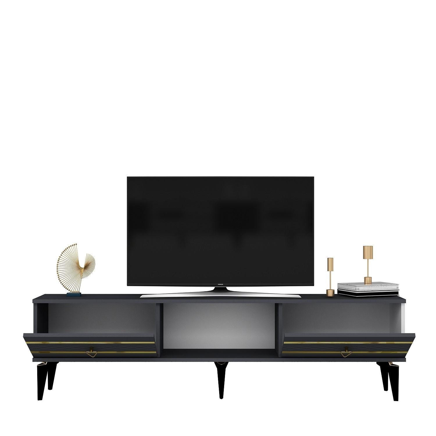 Móvel de TV – 150 cm x 44,6 cm x 29,6 cm – Antracite e Dourado – Painéis de partículas revestidos a melamina