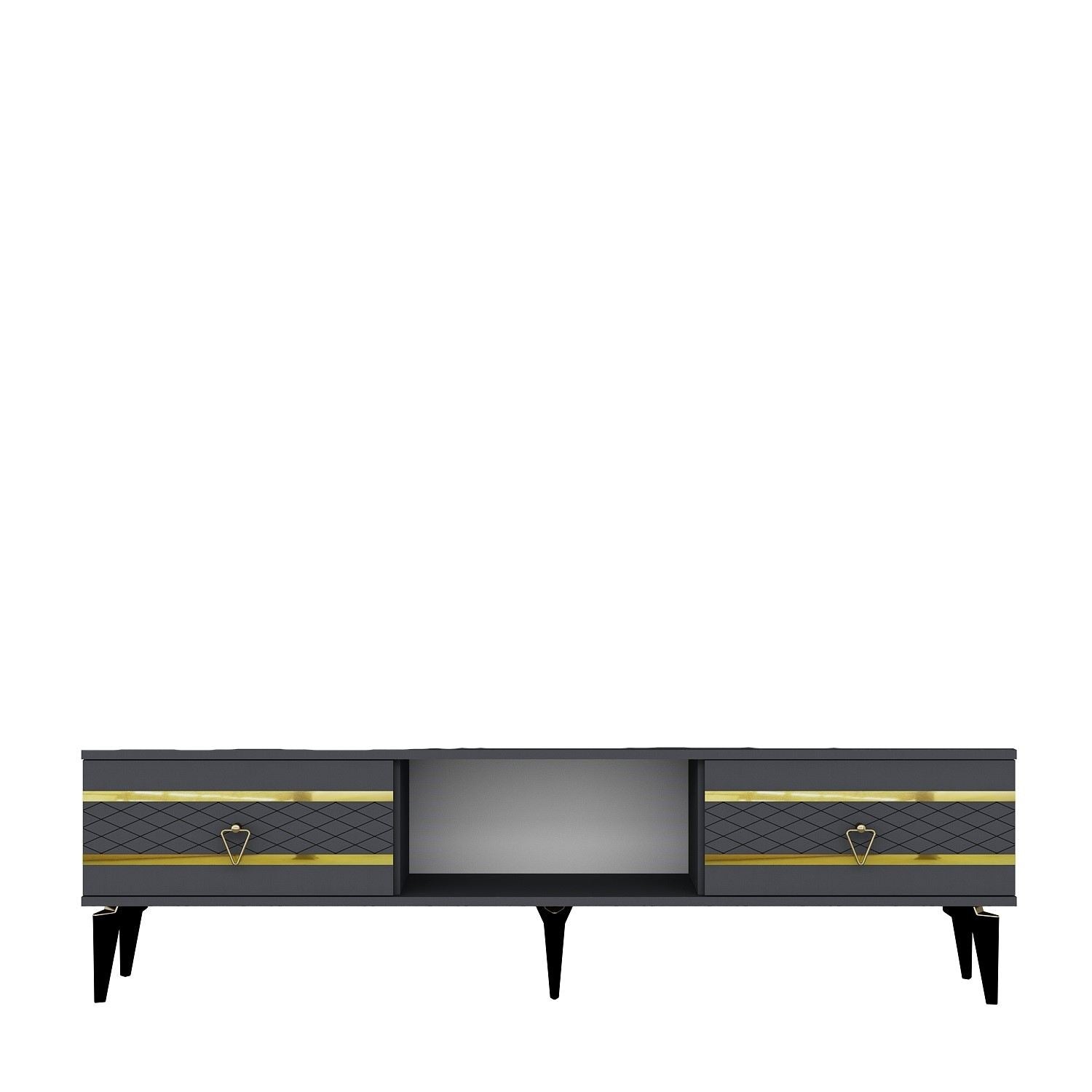 Móvel de TV – 150 cm x 44,6 cm x 29,6 cm – Antracite e Dourado – Painéis de partículas revestidos a melamina