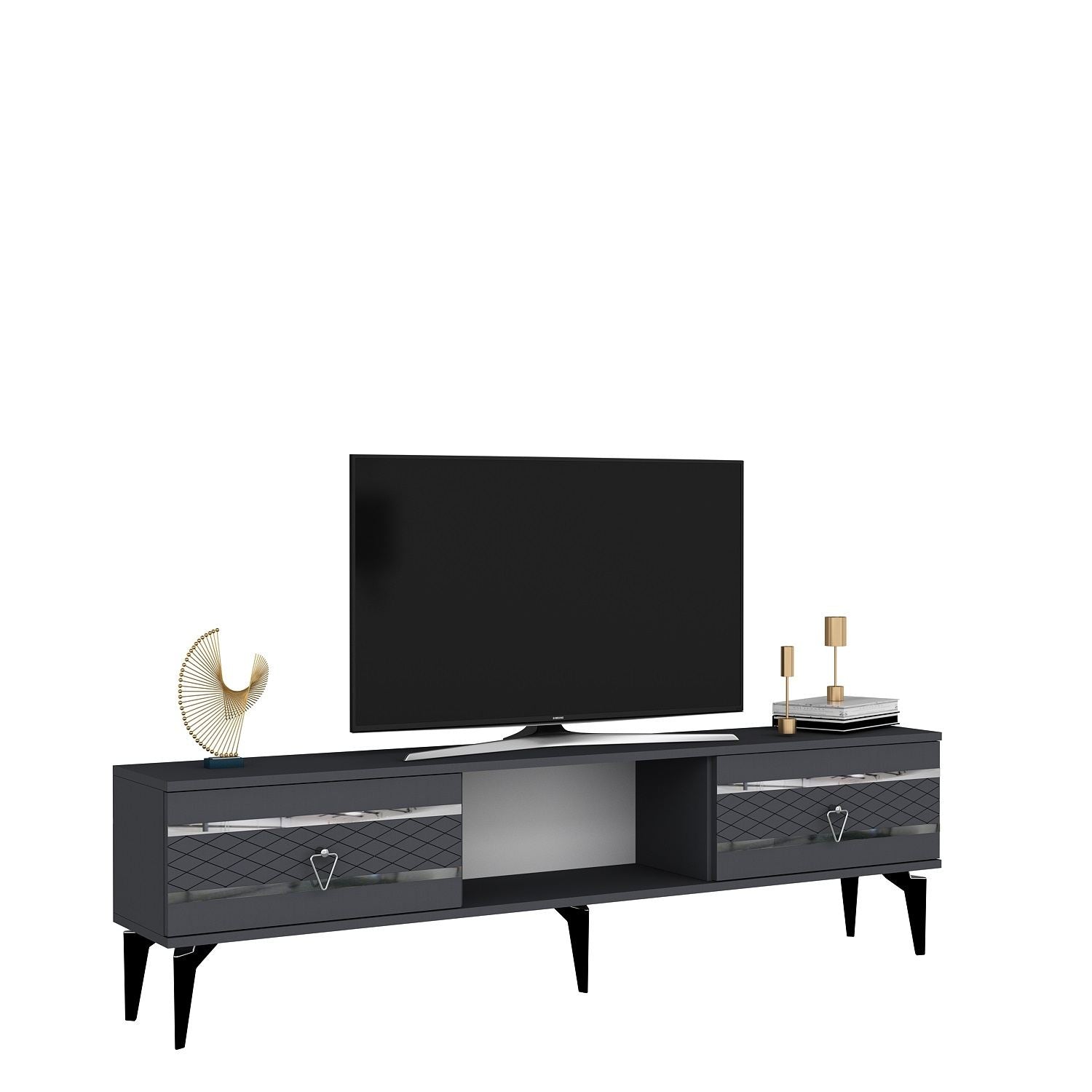 Móvel de TV – 150 cm x 44,6 cm x 29,6 cm – Antracite e Prata – Painel de partículas melaminado