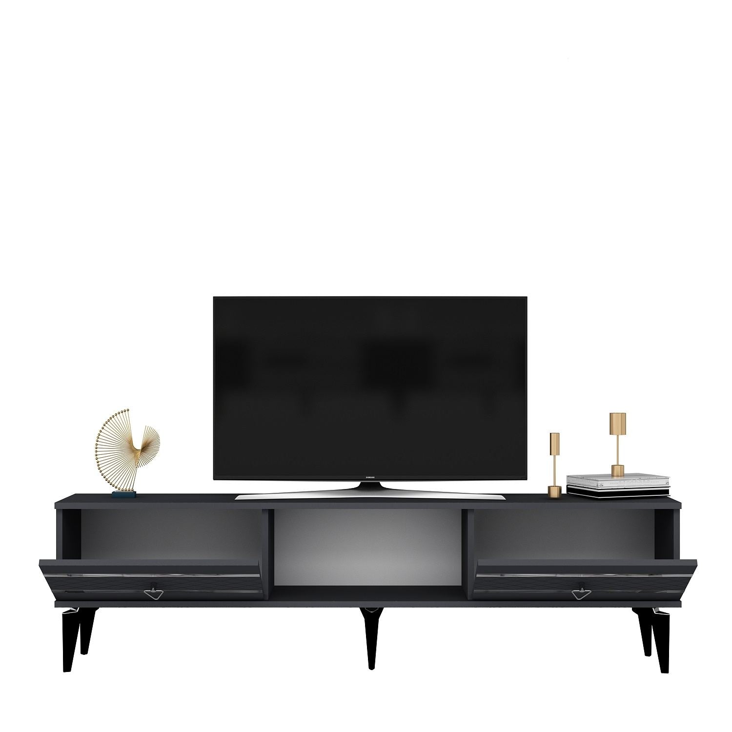 Móvel de TV – 150 cm x 44,6 cm x 29,6 cm – Antracite e Prata – Painel de partículas melaminado