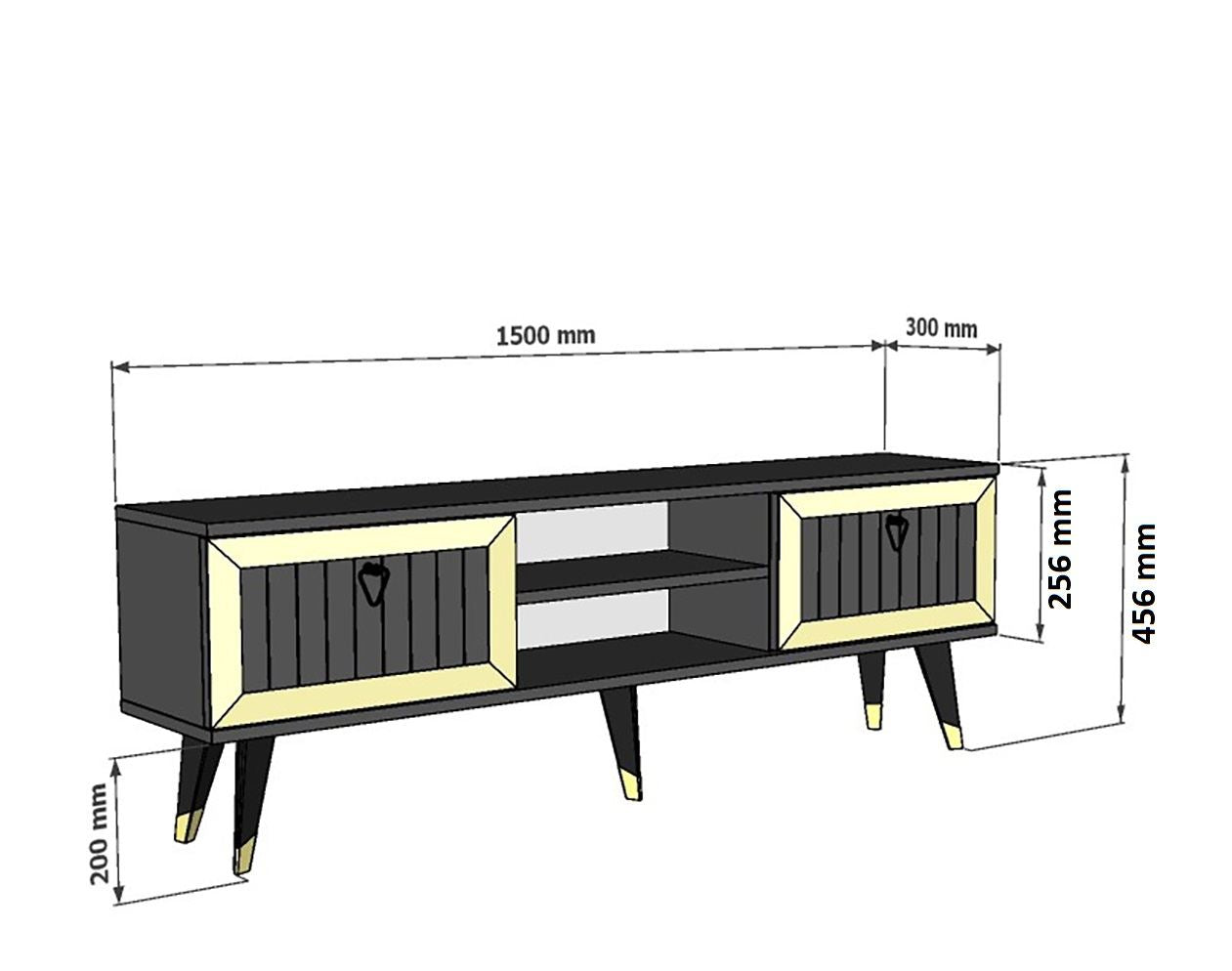 Móvel de TV – 150 cm x 45.6 cm x 30 cm – Antracite e Dourado – Painel de partículas revestido a melamina