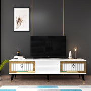 Móvel de TV – 150 cm x 45.6 cm x 30 cm – Branco e Dourado – Painel de partículas revestido a melamina